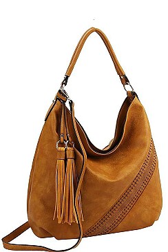 CHIC TEXTURED PU LEATHER DESIGNER FASHION DOUBLE TASSEL HOBO BAG JYCTMC-0003