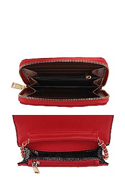 2IN1 FASHION QUILTED V DESIGN CROSSBODY BAG WALLET SET