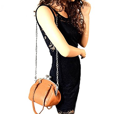 CV002-LP Matte Silver Frame Kiss-lock Medium 2 Way Shoulder Bag