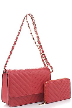 2IN1 FASHION QUILTED V DESIGN CROSSBODY BAG WALLET SET