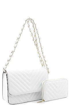2IN1 FASHION QUILTED V DESIGN CROSSBODY BAG WALLET SET