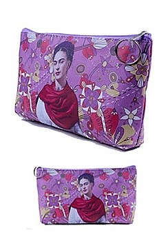 PACK OF (12 PCS) ASSORTED COLOR FRIDA COSMETIC POUCH FM-CW6113