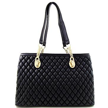 Quilted Dual Compartment Chain Tote