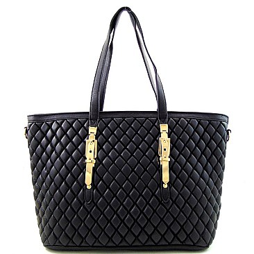 Buckle Accent Quilted Shopping Tote