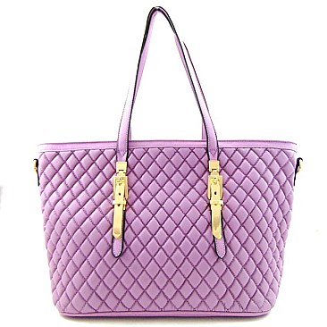 Buckle Accent Quilted Shopping Tote