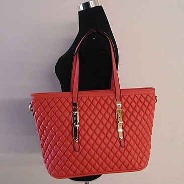 Buckle Accent Quilted Shopping Tote
