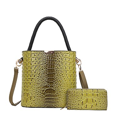 2 in 1 Quality Alligator Skin Satchel & Wallet Set