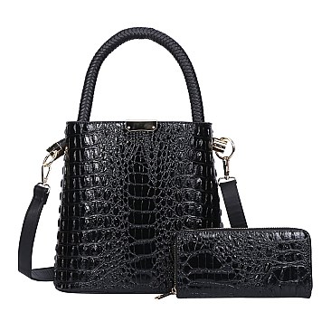 2 in 1 Quality Alligator Skin Satchel & Wallet Set