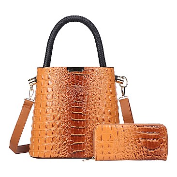 2 in 1 Quality Alligator Skin Satchel & Wallet Set