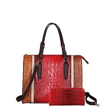 2-IN-1 Alligator Crocodile Satchel Set With Wallet