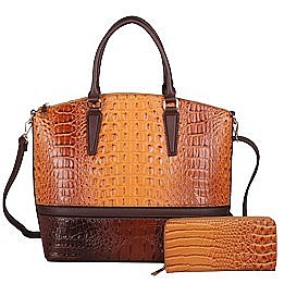 2 in 1 Alligator Satchel Set With Wallet