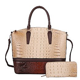 2 in 1 Alligator Satchel Set With Wallet