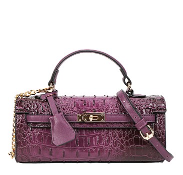 purple satchel alligatore