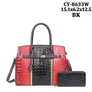 2 IN 1 ALLIGATOR SATCHEL WALLET SET