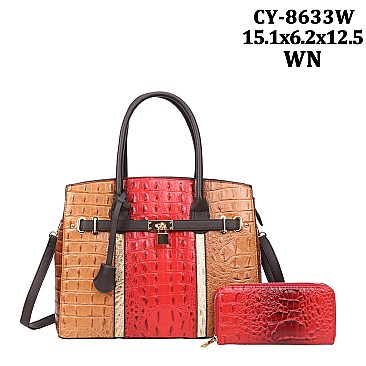 2 IN 1 ALLIGATOR SATCHEL WALLET SET