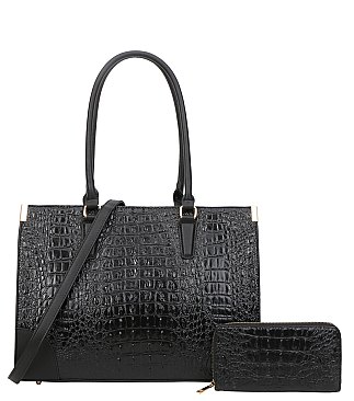 2 IN 1 Alligator Croc Satchel Set With Wallet