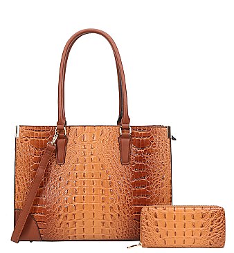 2 IN 1 Alligator Croc Satchel Set With Wallet