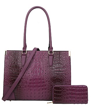 2 IN 1 Alligator Croc Satchel Set With Wallet