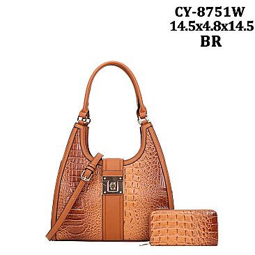 2 in-1 Embossed Croc Tote Set + Wallet