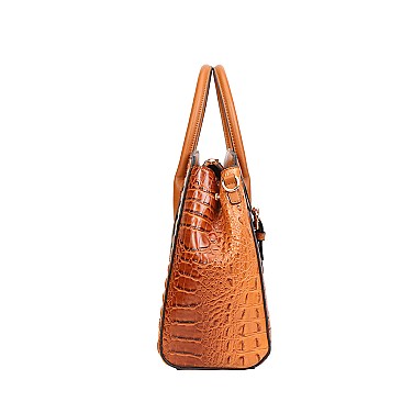 2 IN 1Crocodile Accented Satchel Handbag With Wallet