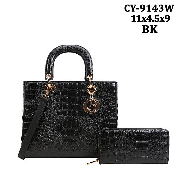 2-IN-1 Crocodile Quality Satchel Wallet Set
