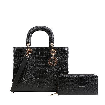 2-IN-1 Crocodile Quality Satchel Wallet Set