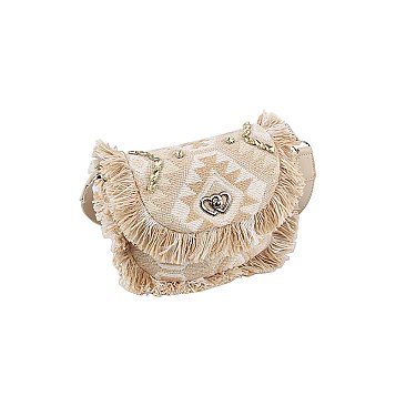 Boho Chic Crochet Fringe Flap Saddle Crossbody Bag