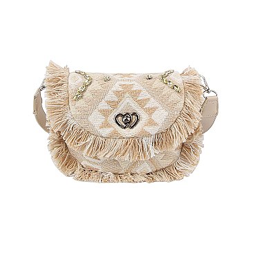 Boho Chic Crochet Fringe Flap Saddle Crossbody Bag