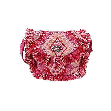 Boho Chic Crochet Fringe Flap Saddle Crossbody Bag