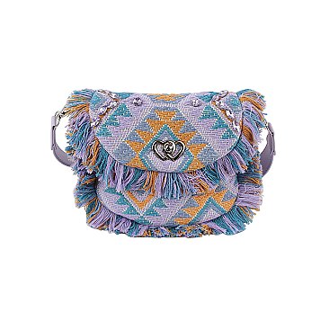 Boho Chic Crochet Fringe Flap Saddle Crossbody Bag