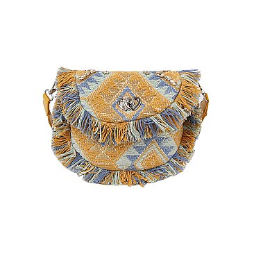 Boho Chic Crochet Fringe Flap Saddle Crossbody Bag