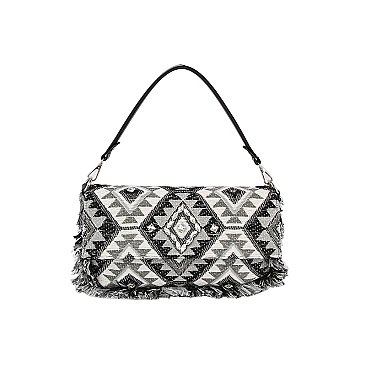 Boho Chic Crochet Fringe Flap Messenger Crossbody Bag