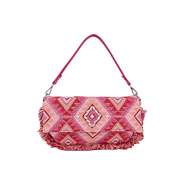 Boho Chic Crochet Fringe Flap Messenger Crossbody Bag