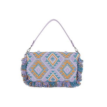 Boho Chic Crochet Fringe Flap Messenger Crossbody Bag