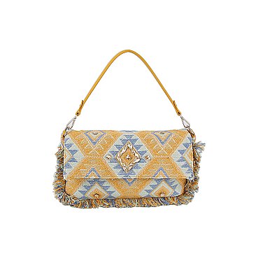 Boho Chic Crochet Fringe Flap Messenger Crossbody Bag