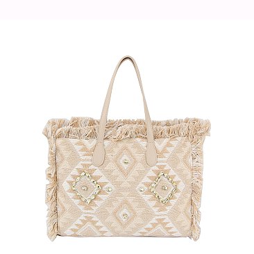 Boho Chic Crochet Fringe Shopper Tote Bag