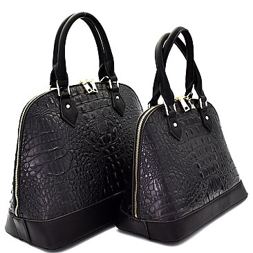 [S]CY6372-LP Crocodile Embossed 2 in 1 Twin Dome Satchel SET