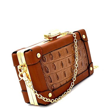 CY6389-LP Crocodile Embossed Hard Frame Clutch Shoulder Bag