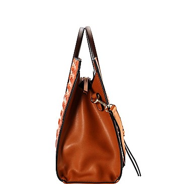 Wooden Handle Crocodile Print Satchel Wallet SET