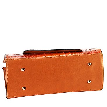 Wooden Handle Crocodile Print Satchel Wallet SET