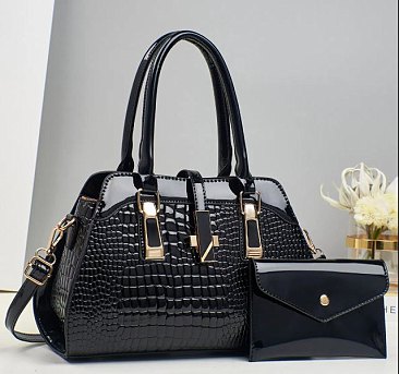 2 in 1 Crocodile & Patent Satchel Pouch Set