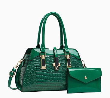 2 in 1 Crocodile & Patent Satchel Pouch Set