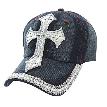 CROSS in Rhinestones & Studs Denim Fashion Cap MEZ807