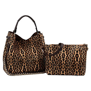 Leopard Chain Handle 2 in 1 Hobo-Shoulder Bag