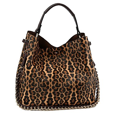 Leopard Chain Handle 2 in 1 Hobo-Shoulder Bag