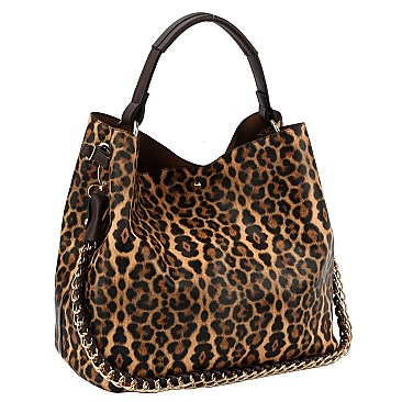 Leopard Chain Handle 2 in 1 Hobo-Shoulder Bag