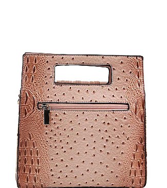 FASHIONABLE TEXTURED PU LEATHER STUDDED AND TASSEL CROCO SATCHEL JYD-0497