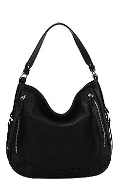 STYLISH TEXTURED PU LEATHER SIDES ZIP HOBO BAG JYD-0501