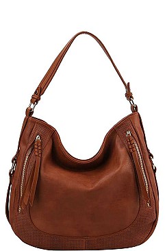 STYLISH TEXTURED PU LEATHER SIDES ZIP HOBO BAG JYD-0501
