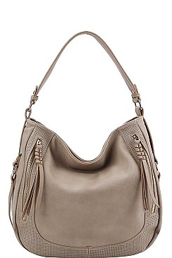 STYLISH TEXTURED PU LEATHER SIDES ZIP HOBO BAG JYD-0501